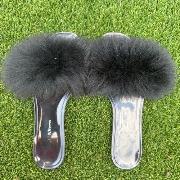 DIVA Lounge Black Fluffy Slippers - Picture 5 of 5